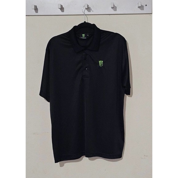 Monster Energy Mens Performance Black Stretch Polo Golf Short Sleeve Shirt L - Picture 1 of 7